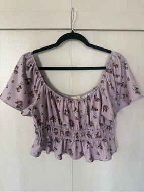 Altar'd State Lavender Floral Smocked Off-Shoulder Crop Top